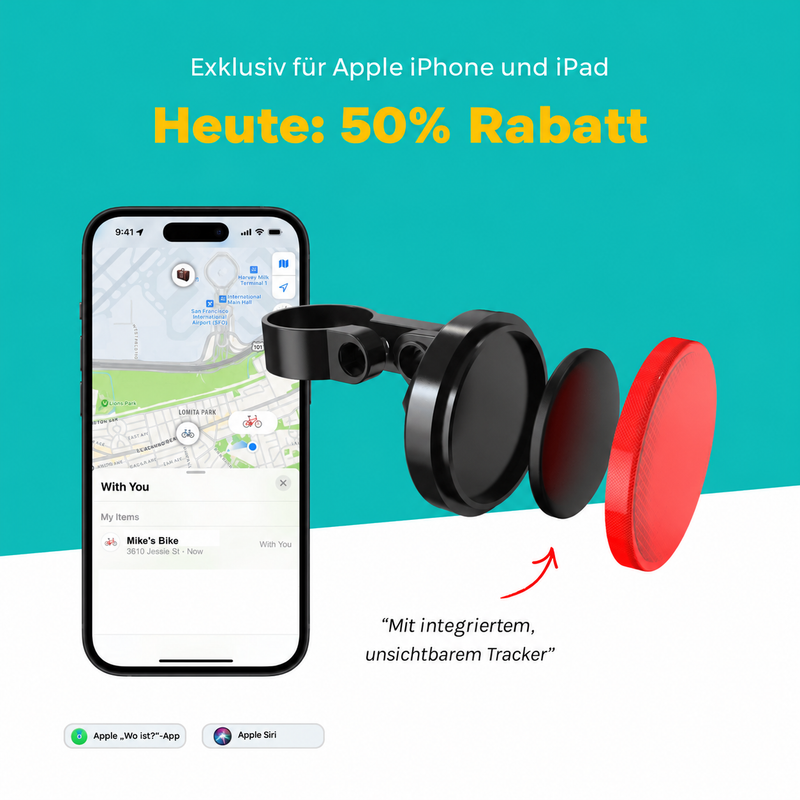 Roter Fahrradreflektor mit verborgenem Tracker für die Apple „Wo ist?“-App.