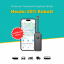 Trackeon Explorer Wired 4G GPS-Tracker mit Kabelanschluss und Smartphone.